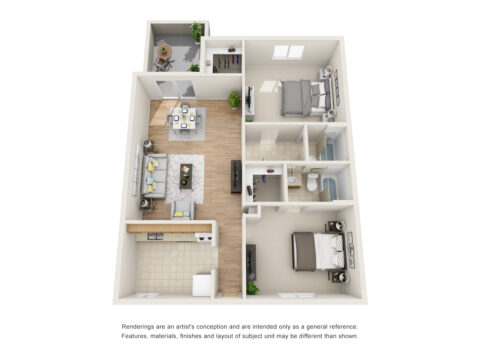 B1 2-bedroom, 2-bathroom floor plan
